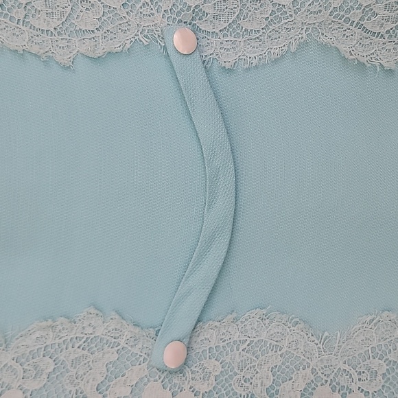 Vintage Blue & Lace Midi Short Sleeve Shift Dress By Jean Lang (Altered Waist) S - Picture 4 of 13